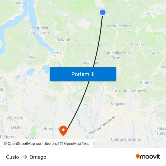 Cusio to Ornago map