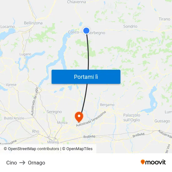 Cino to Ornago map