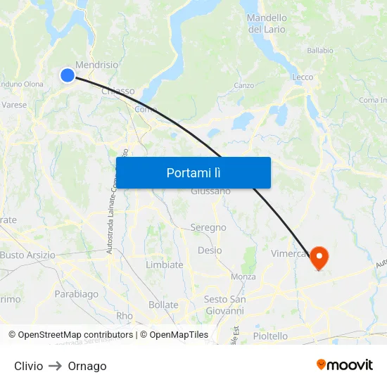 Clivio to Ornago map