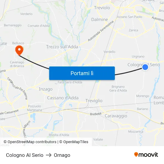 Cologno Al Serio to Ornago map