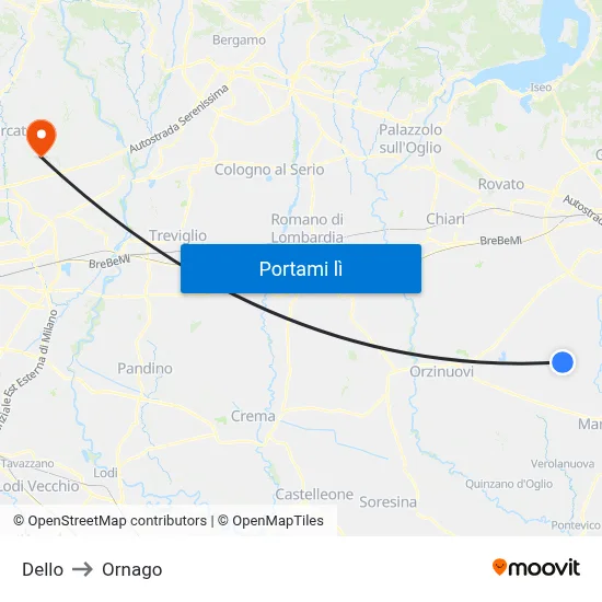 Dello to Ornago map