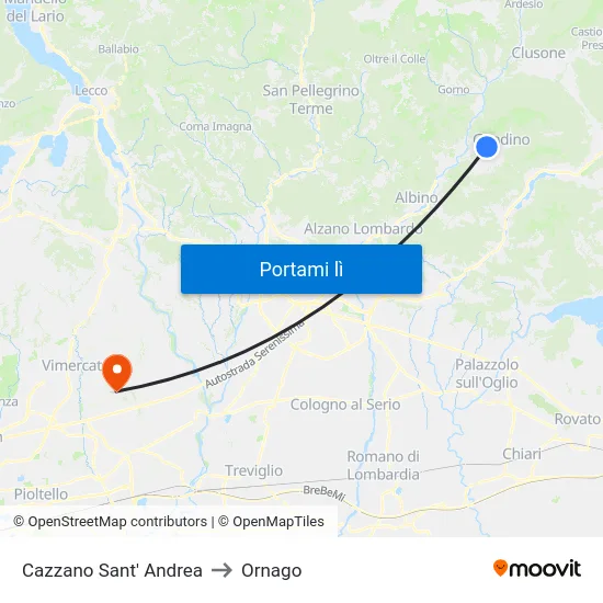 Cazzano Sant' Andrea to Ornago map