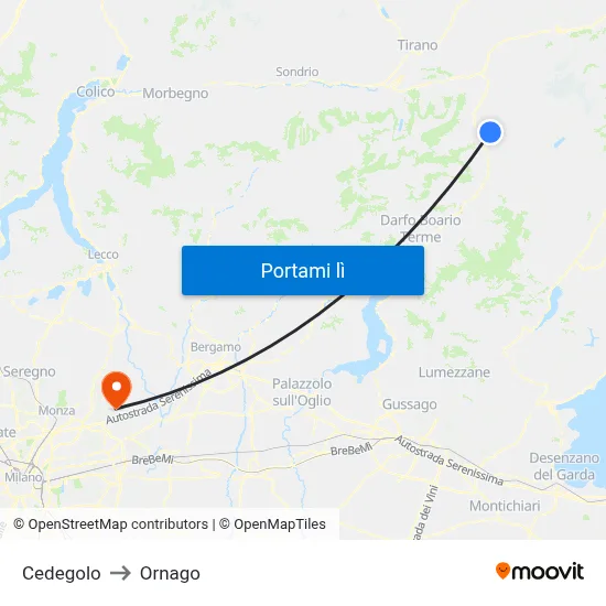 Cedegolo to Ornago map