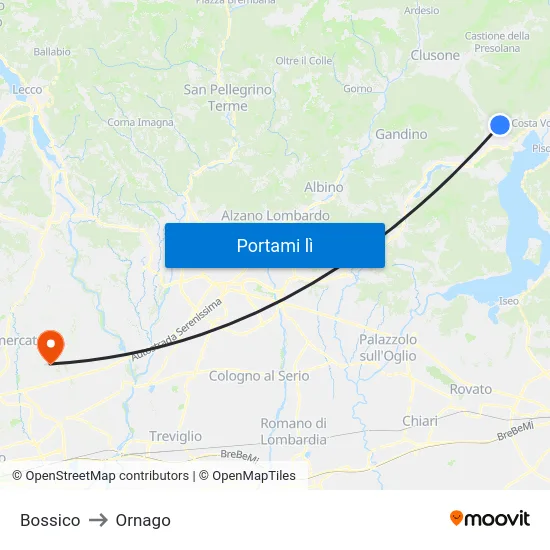 Bossico to Ornago map