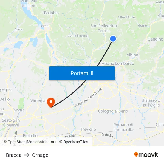 Bracca to Ornago map