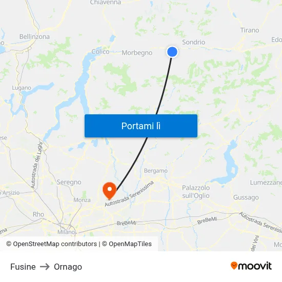 Fusine to Ornago map