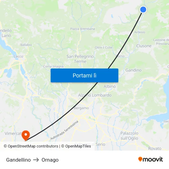 Gandellino to Ornago map