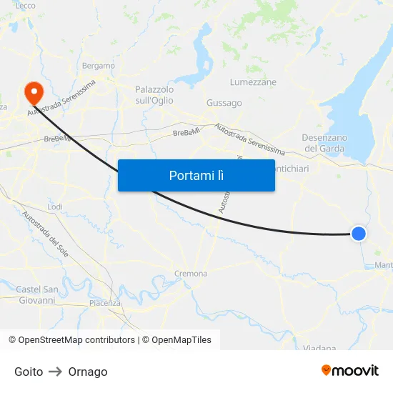 Goito to Ornago map
