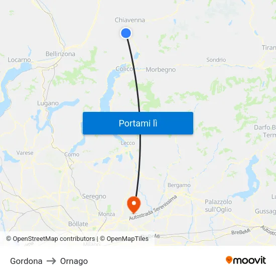 Gordona to Ornago map