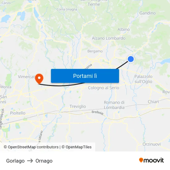 Gorlago to Ornago map