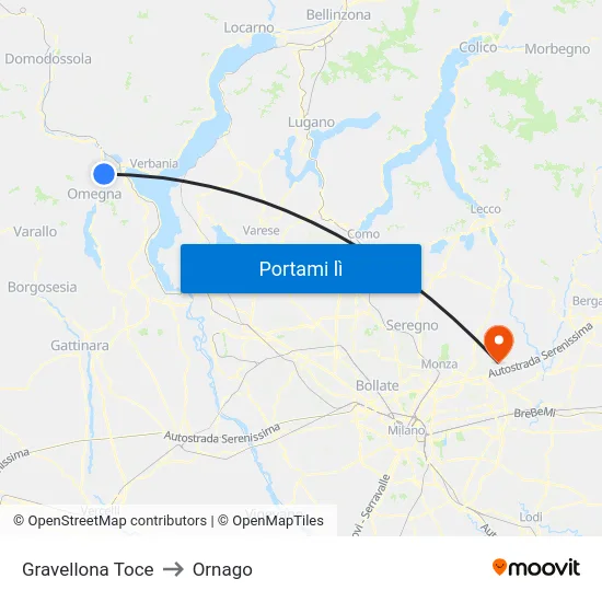 Gravellona Toce to Ornago map