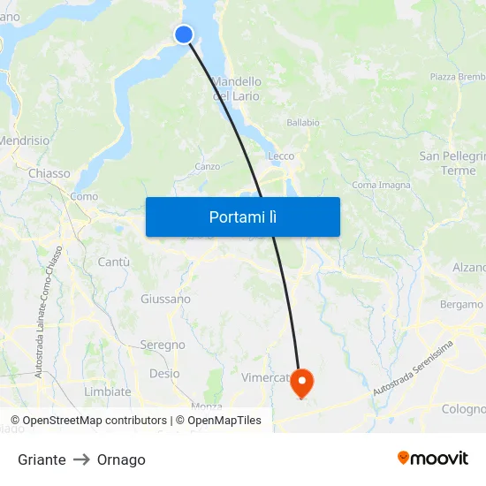 Griante to Ornago map