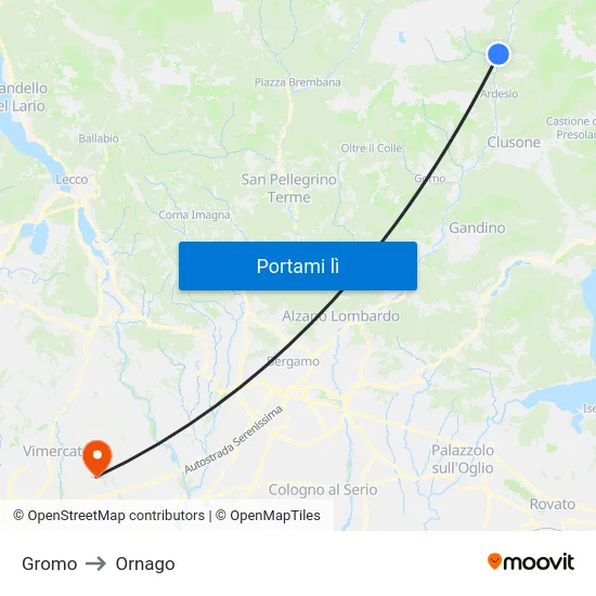 Gromo to Ornago map