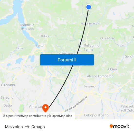 Mezzoldo to Ornago map