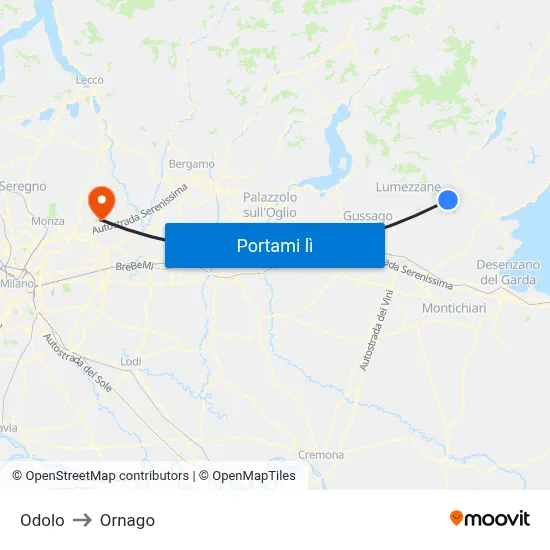 Odolo to Ornago map