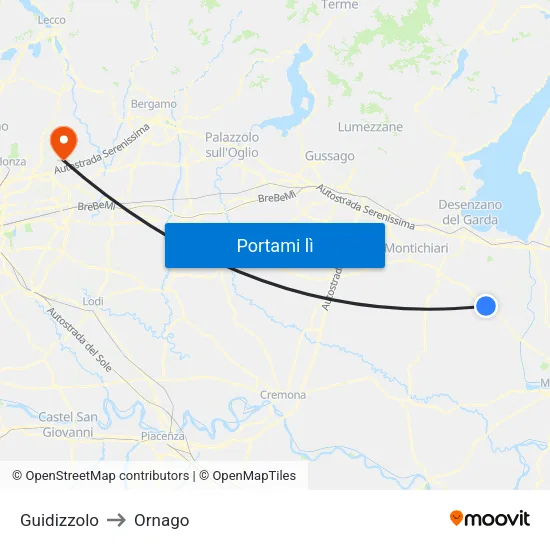 Guidizzolo to Ornago map