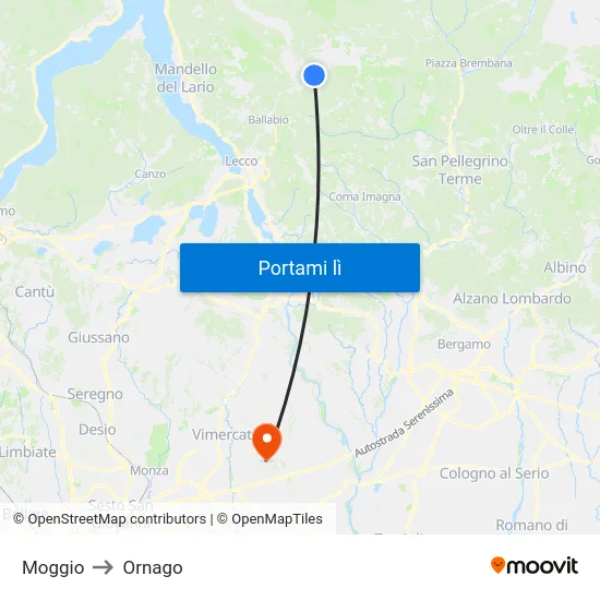 Moggio to Ornago map