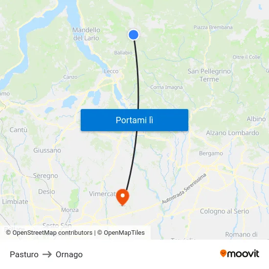 Pasturo to Ornago map