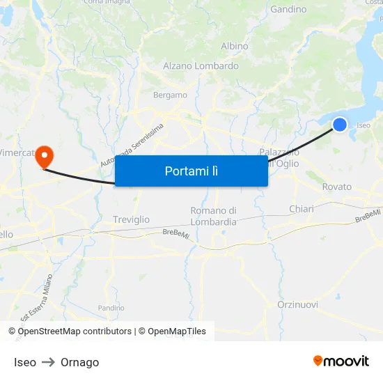 Iseo to Ornago map