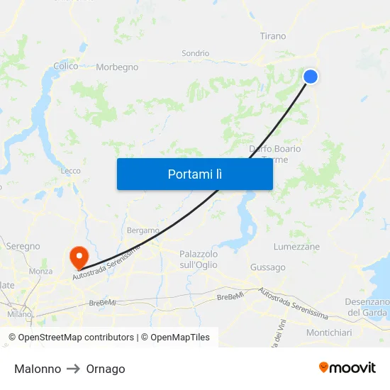 Malonno to Ornago map