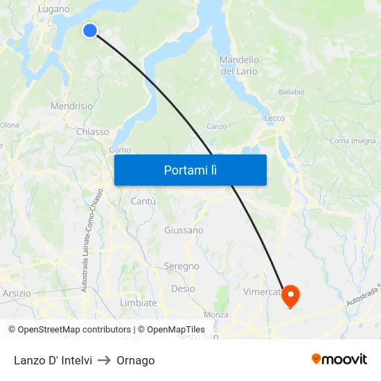 Lanzo D' Intelvi to Ornago map