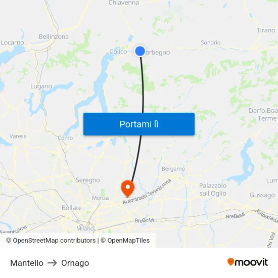 Mantello to Ornago map