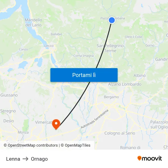 Lenna to Ornago map