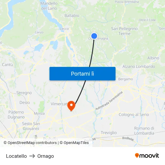 Locatello to Ornago map