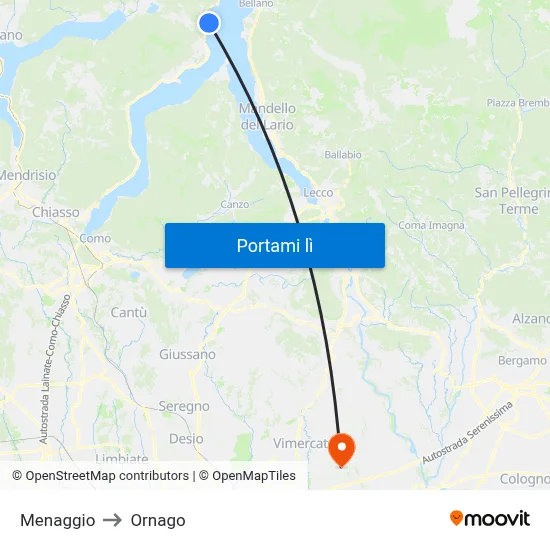 Menaggio to Ornago map