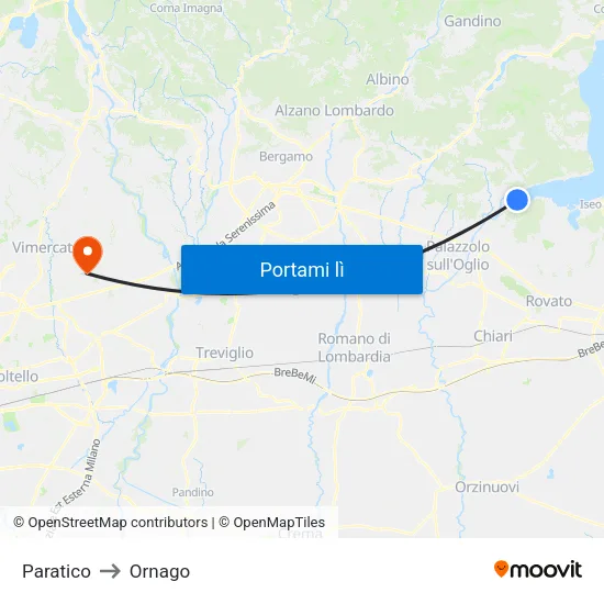 Paratico to Ornago map