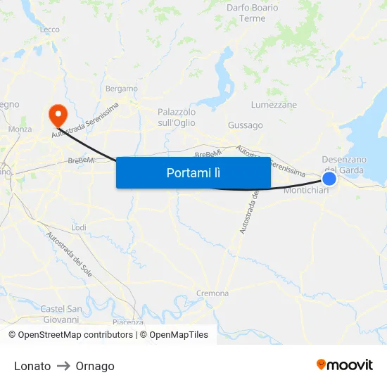 Lonato to Ornago map