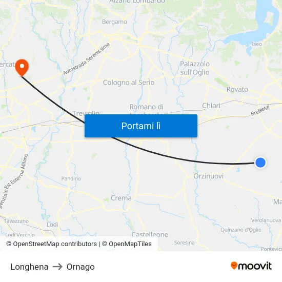 Longhena to Ornago map