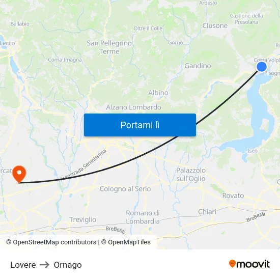 Lovere to Ornago map