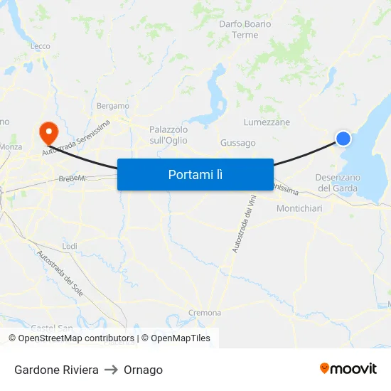 Gardone Riviera to Ornago map