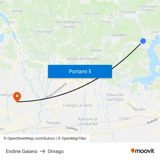 Endine Gaiano to Ornago map