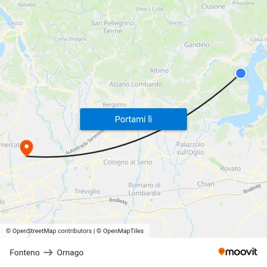 Fonteno to Ornago map