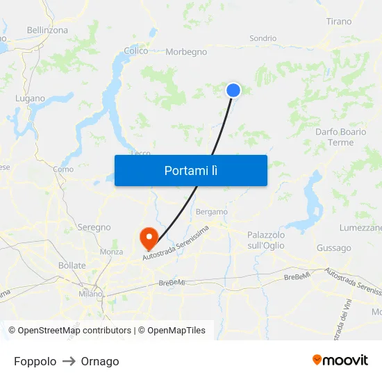 Foppolo to Ornago map