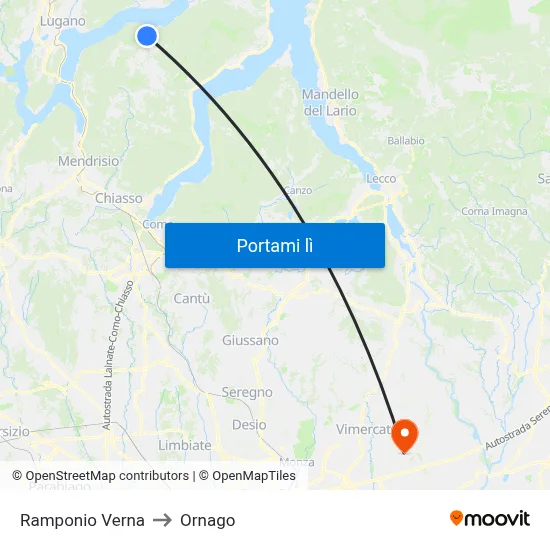 Ramponio Verna to Ornago map