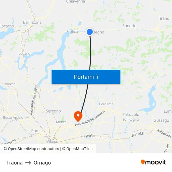 Traona to Ornago map