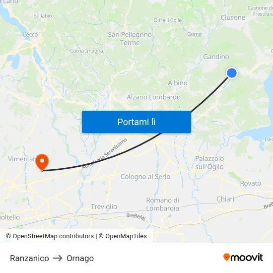 Ranzanico to Ornago map