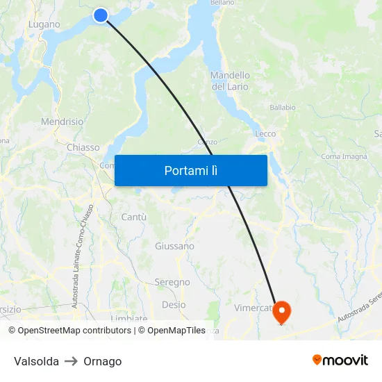 Valsolda to Ornago map