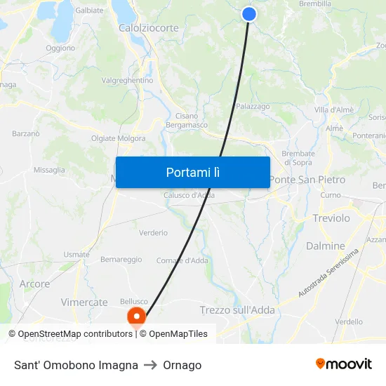 Sant' Omobono Imagna to Ornago map