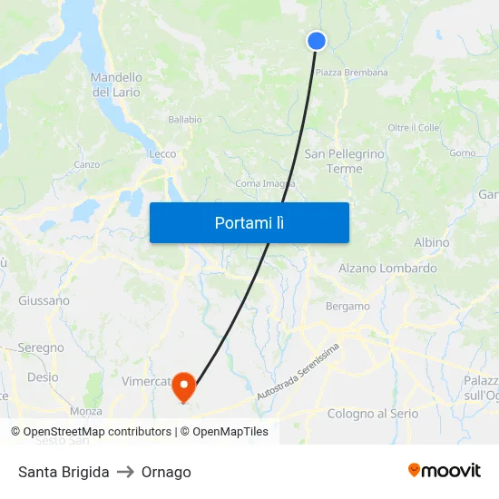 Santa Brigida to Ornago map