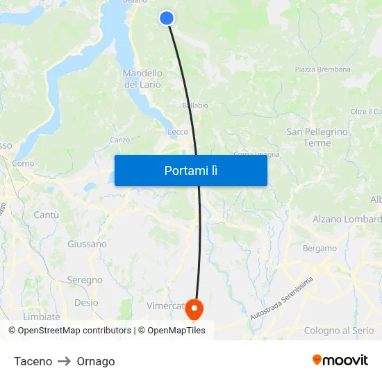 Taceno to Ornago map