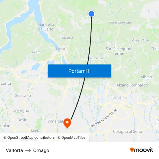 Valtorta to Ornago map