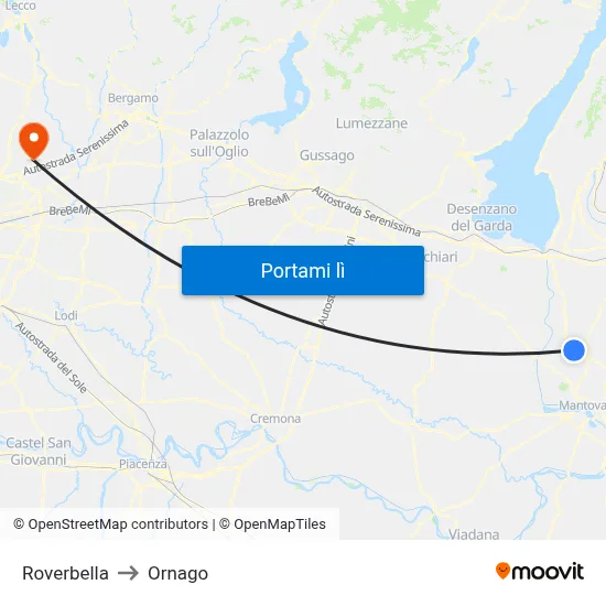 Roverbella to Ornago map