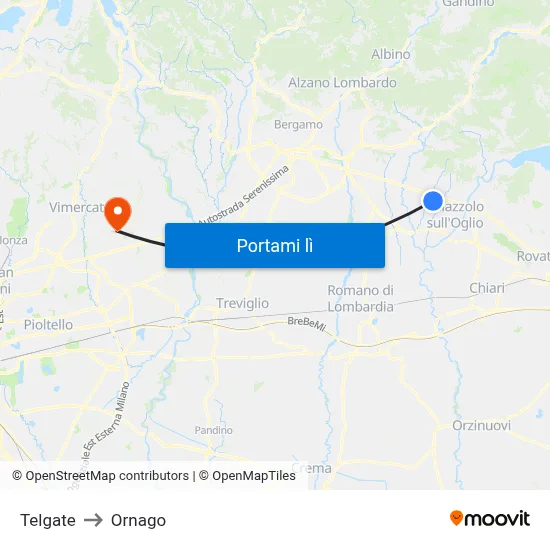 Telgate to Ornago map