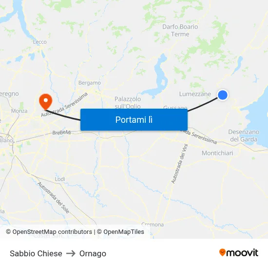 Sabbio Chiese to Ornago map