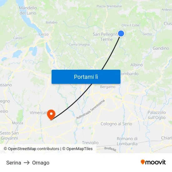 Serina to Ornago map