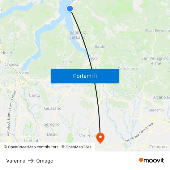 Varenna to Ornago map
